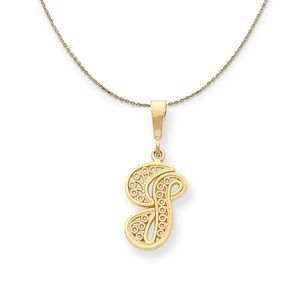 14k Yellow Gold, Maci, LG Filigree Script Initial G Necklace - 18 Inch
